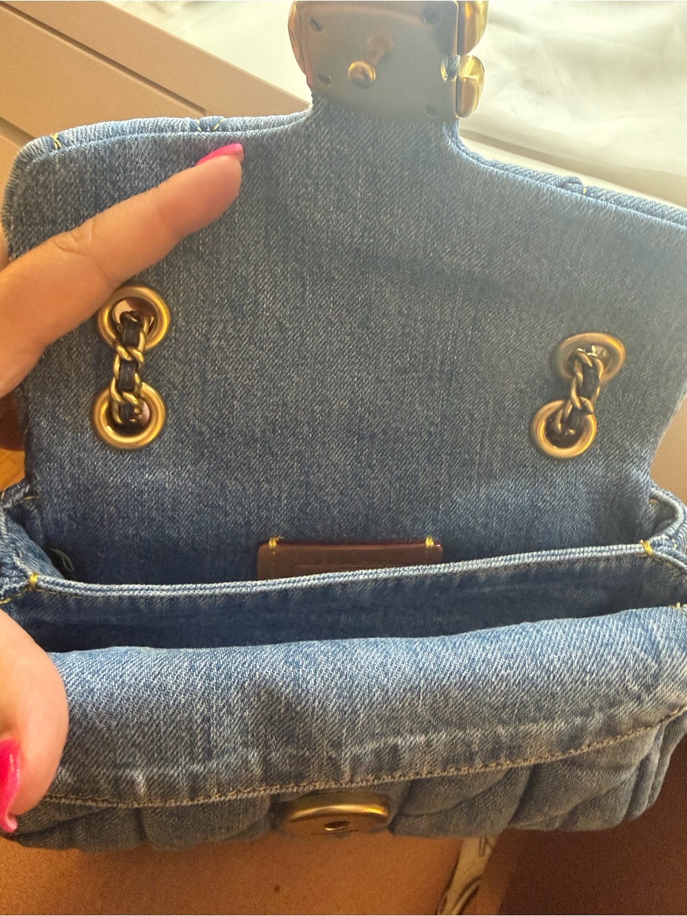 Coach 20 Tabby Quilted Denim Shoulder Bag with blue and gold Hardware - Picture 7 of 14